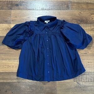 Entro Navy Puff Sleeve Blouse